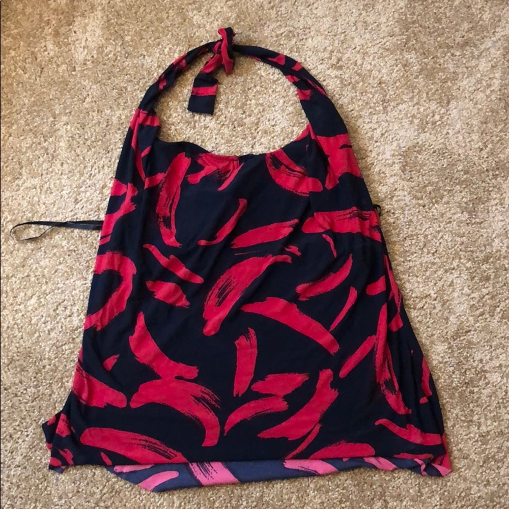 Magicsuit Black with Red Brushstroke Halter Swim Coverup